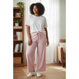 Auden Womens Pink Wide-Leg Lounge Pants Ribbed Sleepwear Soft & Lightweight XXL